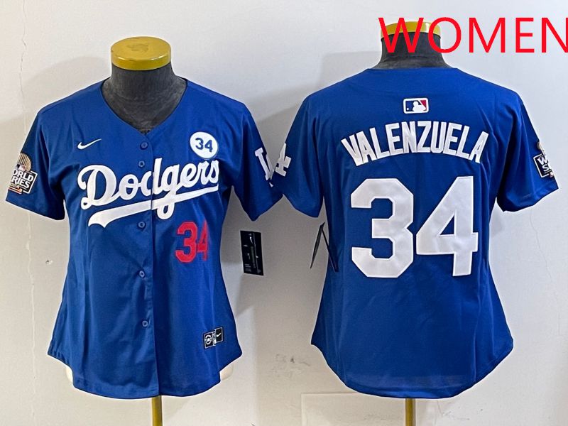 Women Los Angeles Dodgers #34 Valenzuela Blue Game 2025 Nike MLB Jersey style 1->women mlb jersey->Women Jersey
